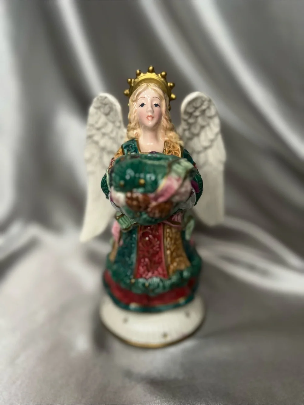 Fitz and Floyd Hand-Painted Angel in Green, Red, Gold and White